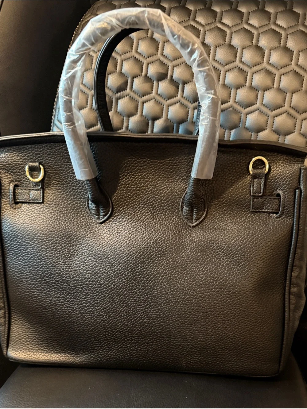 Classic Black Leather Satchel with Gold Hardware